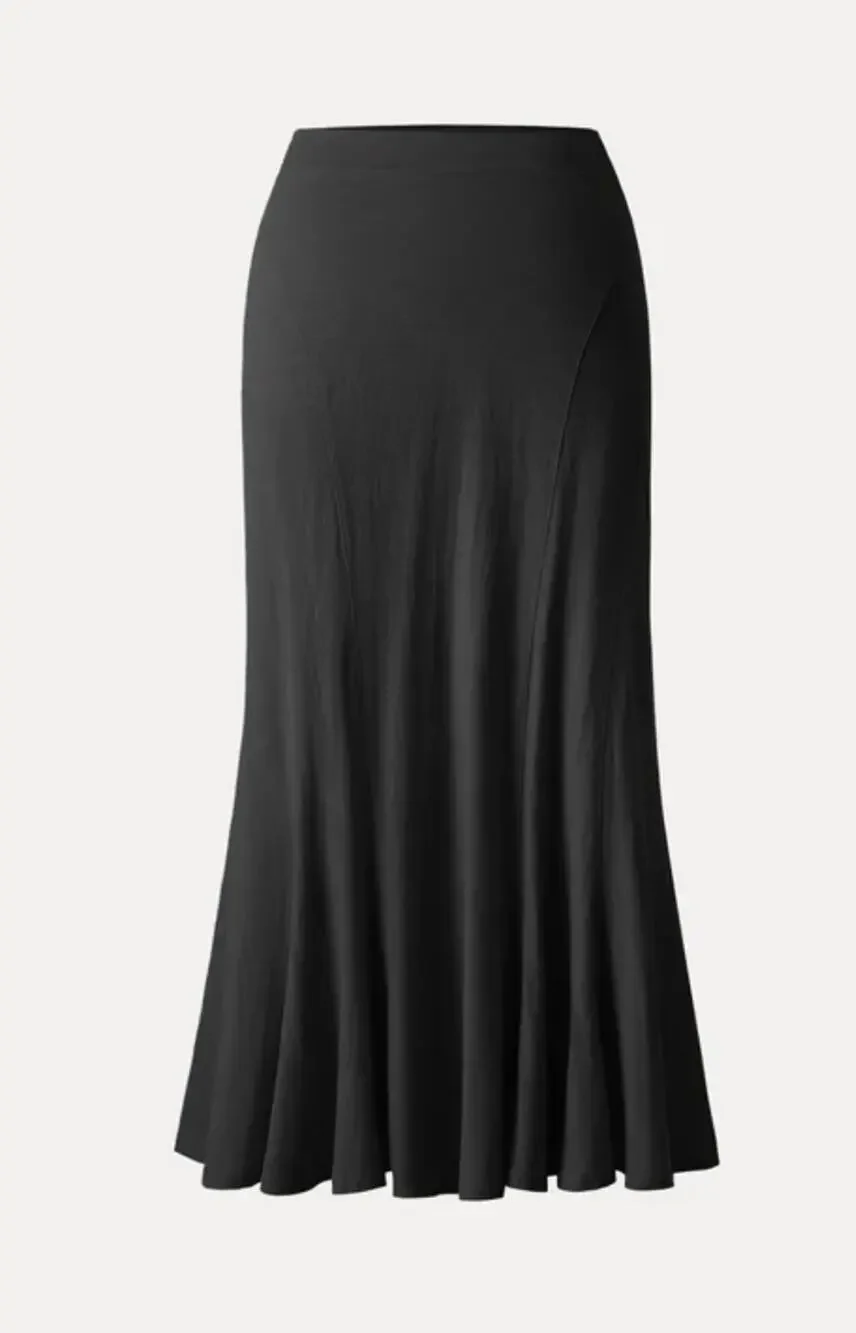 New OGLCotton Linen Wrinkle-resistant Cotton-linen Pull-on Midi Skirt Black XS